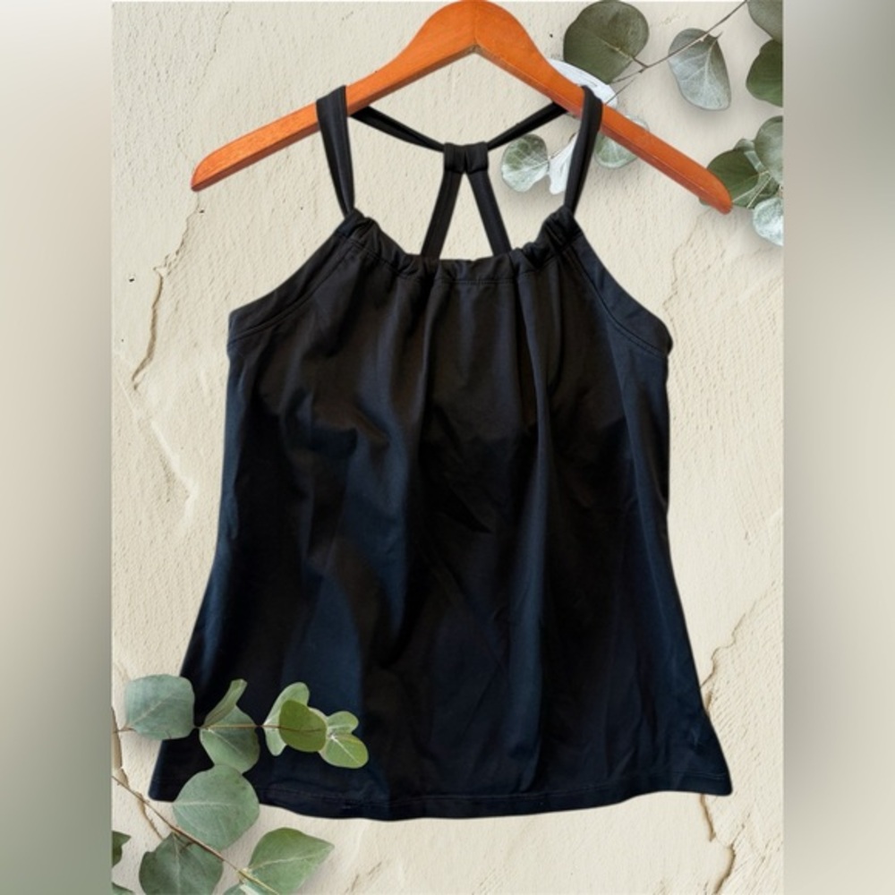 Danskin Black Racerback Yoga Tank Top Built-In Shelf Bra Athletic Size L